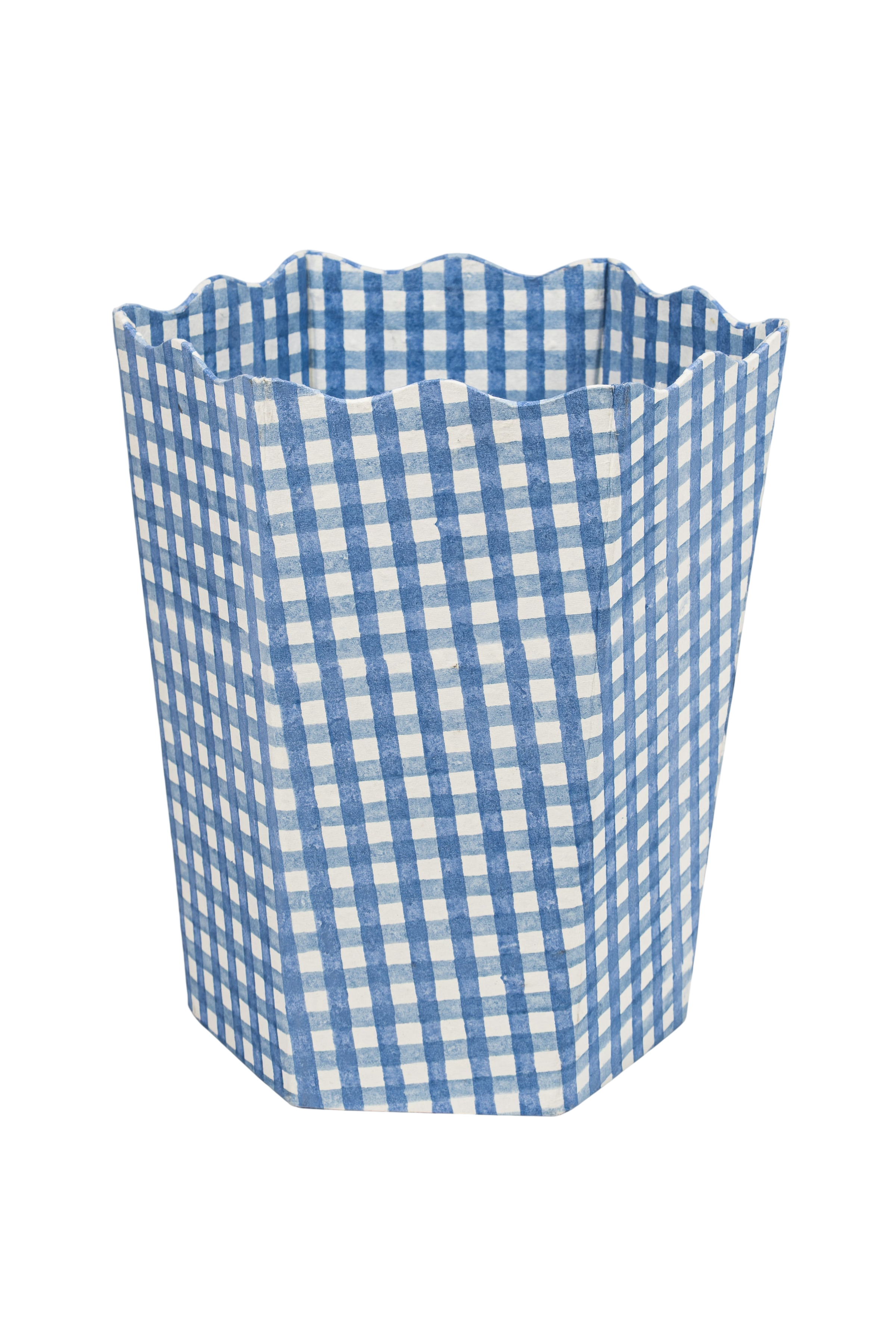 Blockprint Waste Bin / Storage Bin in Blue Gingham