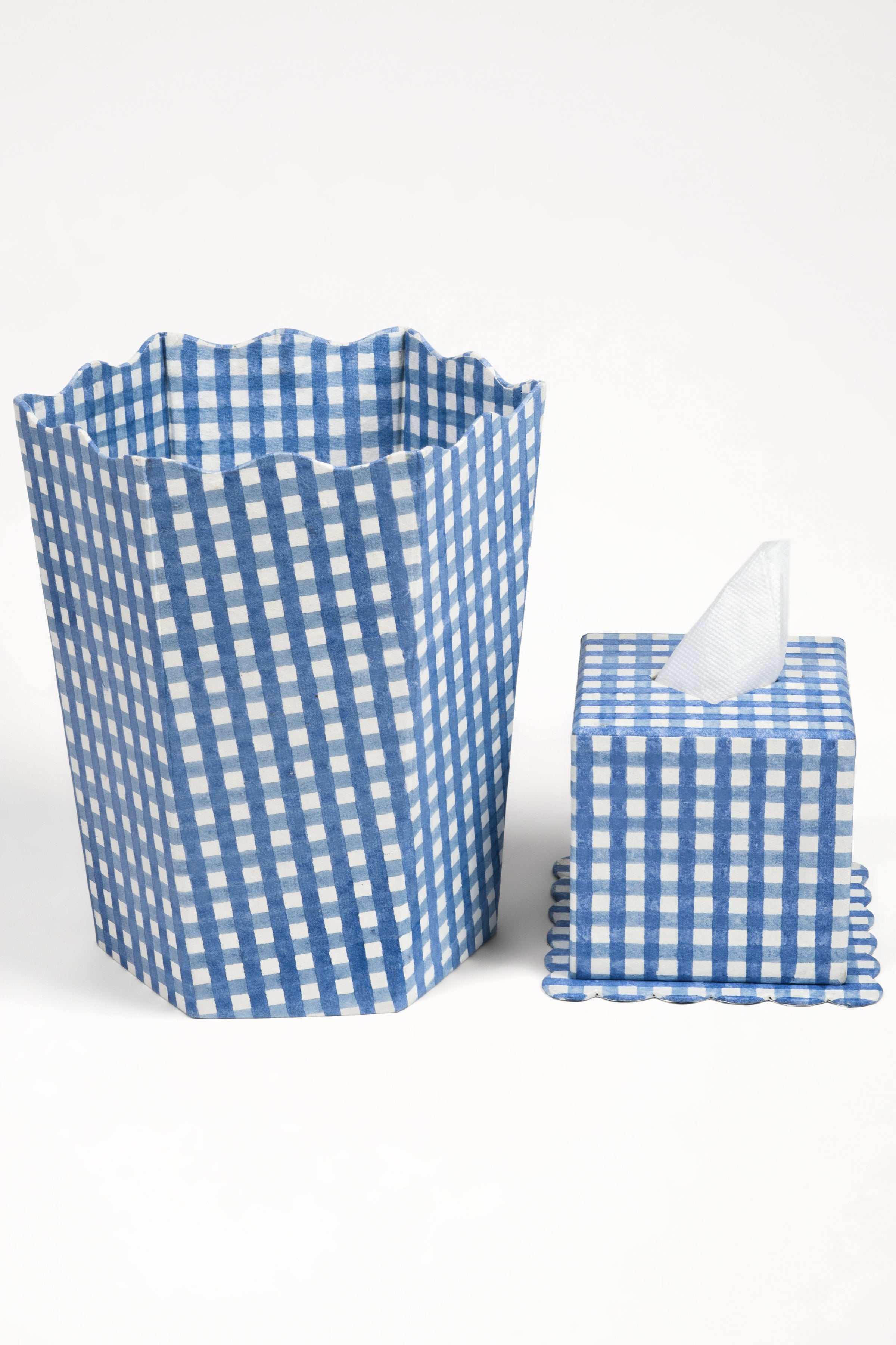 Blockprint Waste Bin / Storage Bin in Blue Gingham