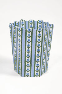 Cottage Garden Blockprint Scallop Waste Bin / Storage Bin in Blue