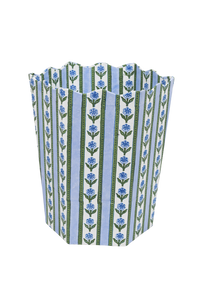 Cottage Garden Blockprint Scallop Waste Bin / Storage Bin in Blue