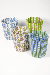 Cottage Garden Blockprint Scallop Waste Bin / Storage Bin in Green