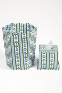 Cottage Garden Blockprint Scallop Waste Bin / Storage Bin in Blue