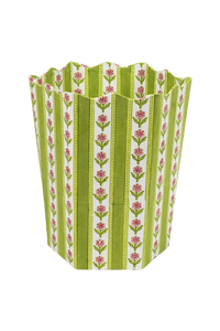 Cottage Garden Blockprint Scallop Waste Bin / Storage Bin in Green