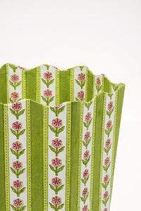 Cottage Garden Blockprint Scallop Waste Bin / Storage Bin in Green