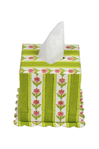 Cottage Garden Blockprint Scallop Tissue Box Cover in Green
