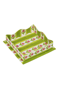 Nesting Scalloped Cotton Garden Blockprint Trays in Green