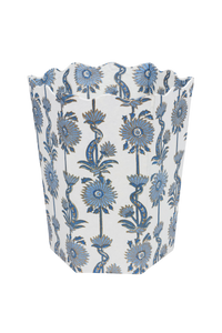 Floral Vines Blockprint Scallop Waste Bin / Storage Bin in Blue