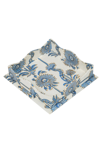 Nesting Scalloped Floral Vines Blockprint Trays in Blue