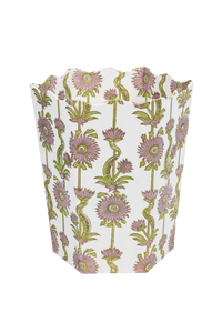 Floral Vines Blockprint Scallop Waste Bin / Storage Bin in Lilac Purple