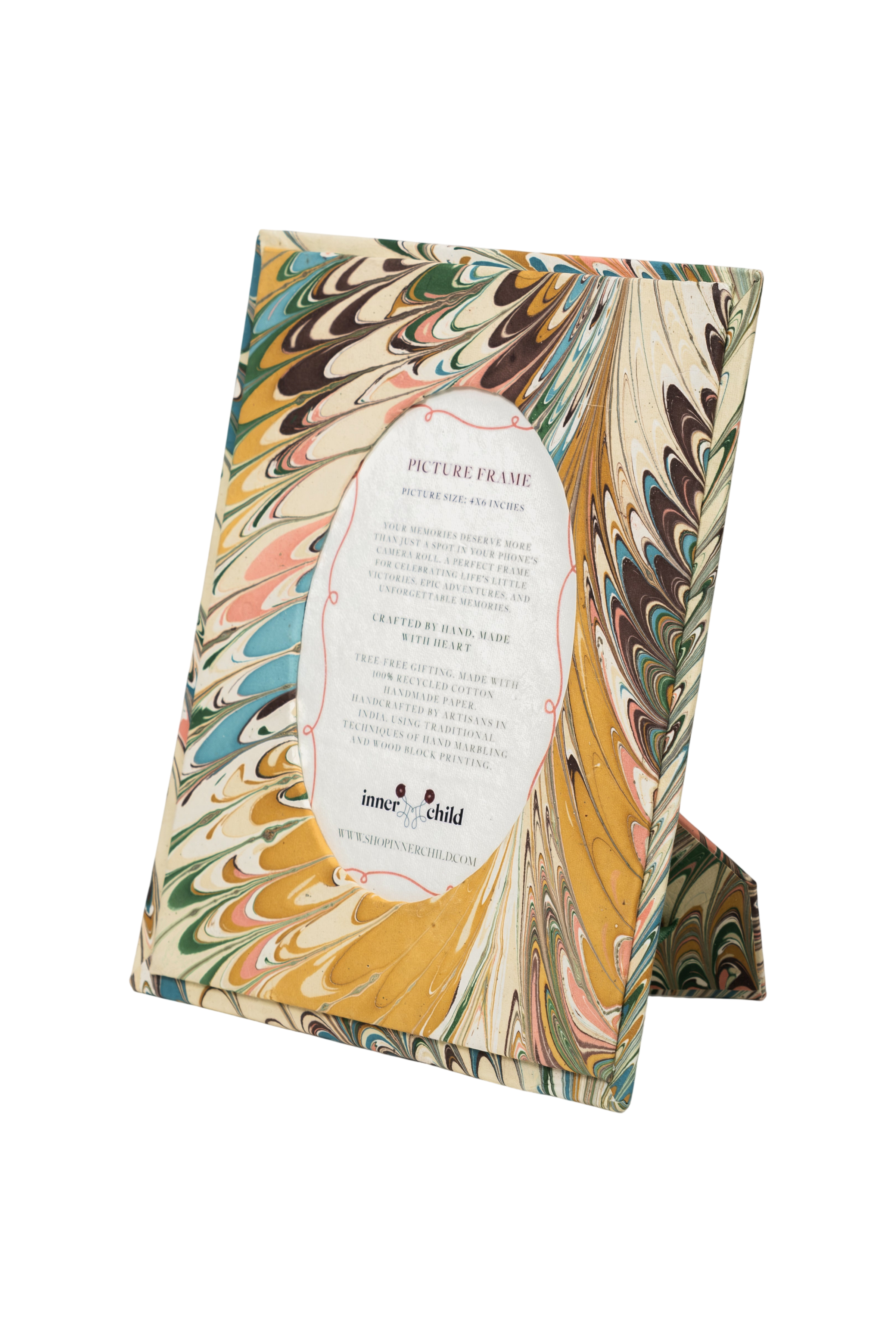 Hand-Marbled Flatiron Feathers Picture Frame with Oval Opening, 4" x 6"