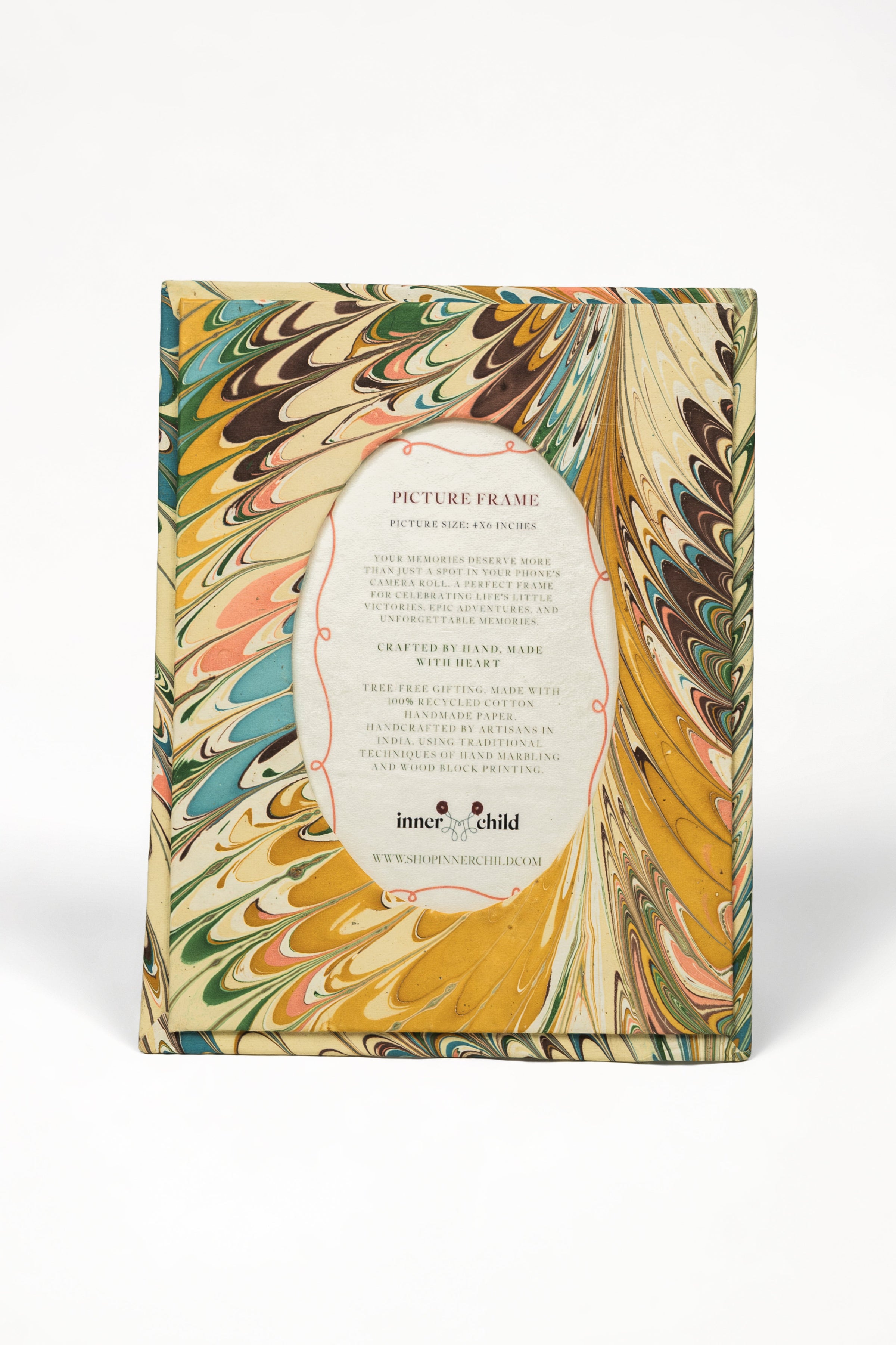 Hand-Marbled Flatiron Feathers Picture Frame with Oval Opening, 4" x 6"