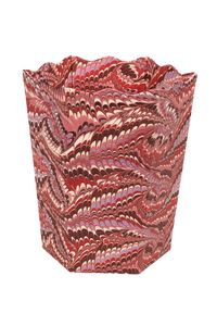 Hand-Marbled Scallop Waste Bin / Storage Bin in Florentine Pink