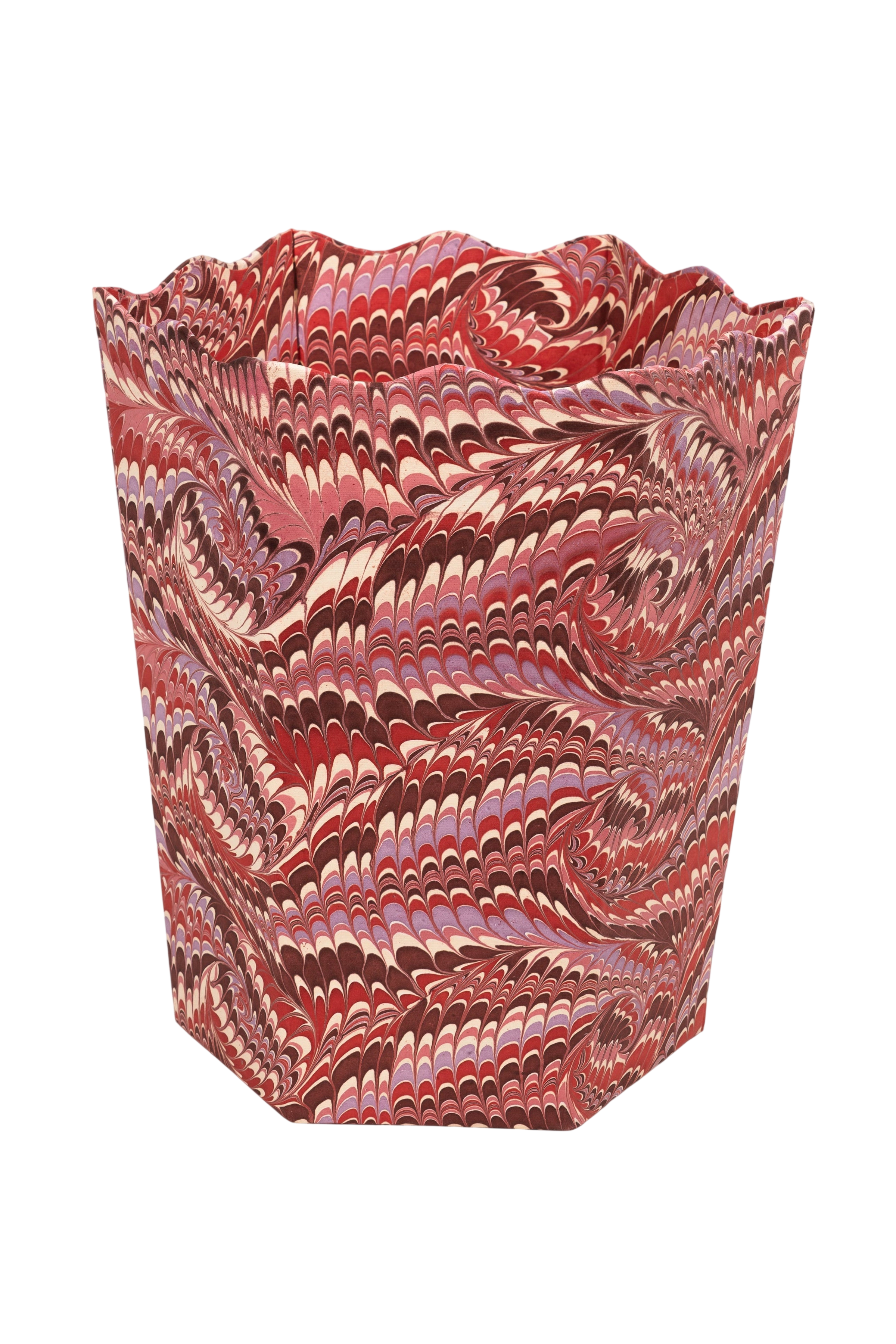 Hand-Marbled Scallop Waste Bin / Storage Bin in Florentine Pink