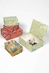Hand-Marbled Keepsake Box Set in Seaglass Peacock