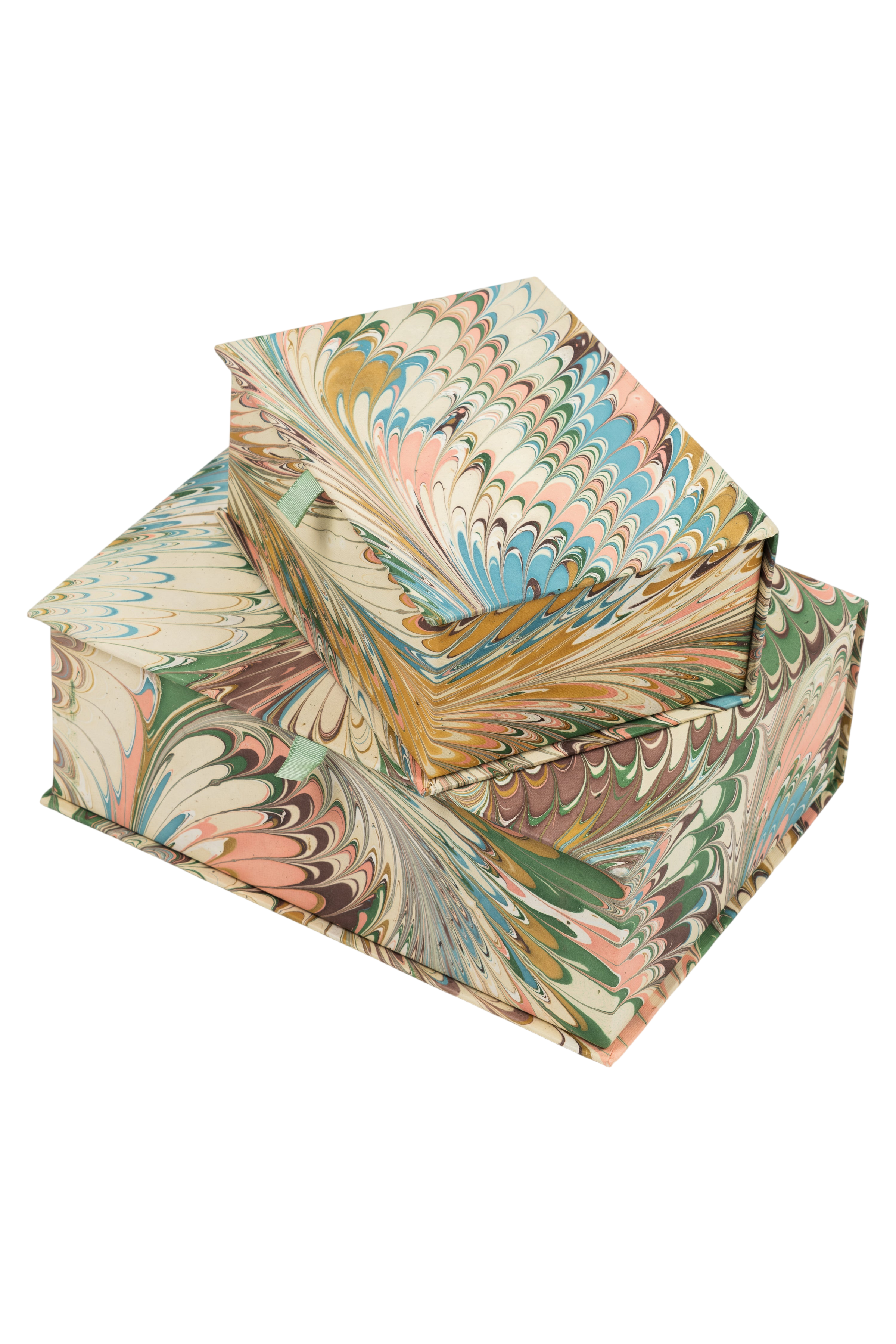 Hand-Marbled Keepsake Box Set in Flatiron Feathers