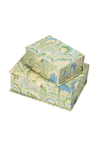 Hand-Marbled Keepsake Box Set in Seaglass Peacock