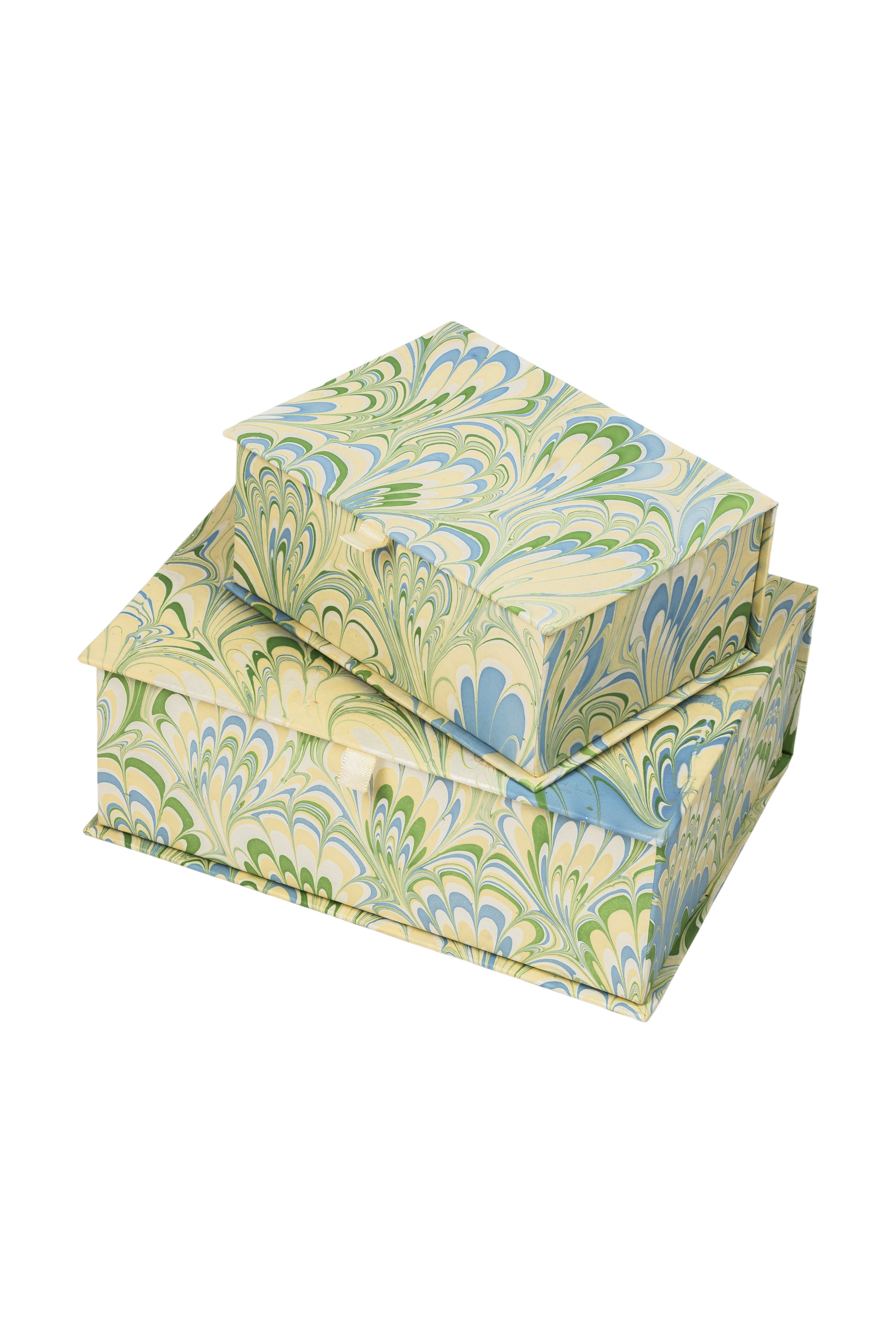 Hand-Marbled Keepsake Box Set in Seaglass Peacock