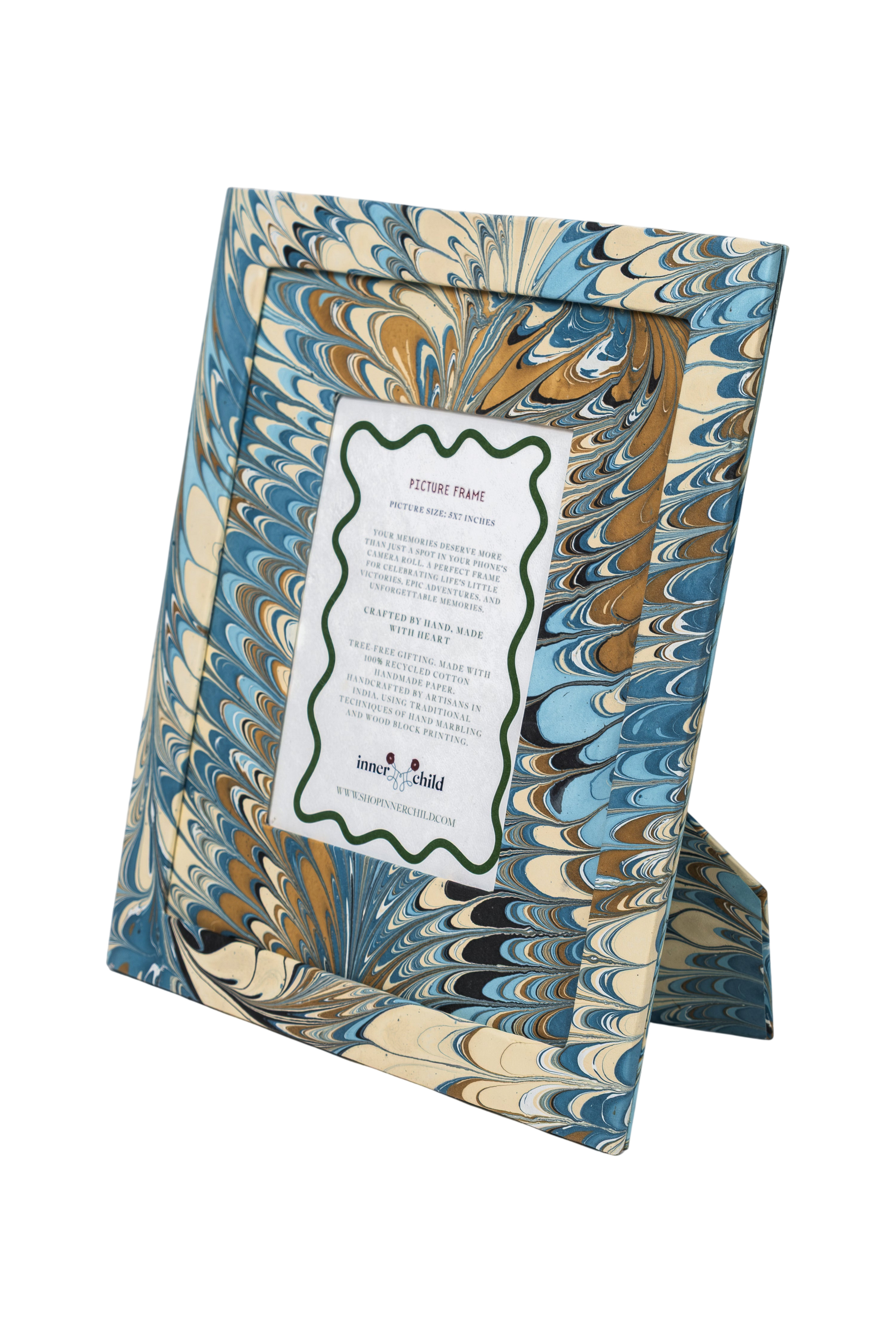 Hand-Marbled Large Wall Picture Frame in Flatiron Feathers, 5" x 7"