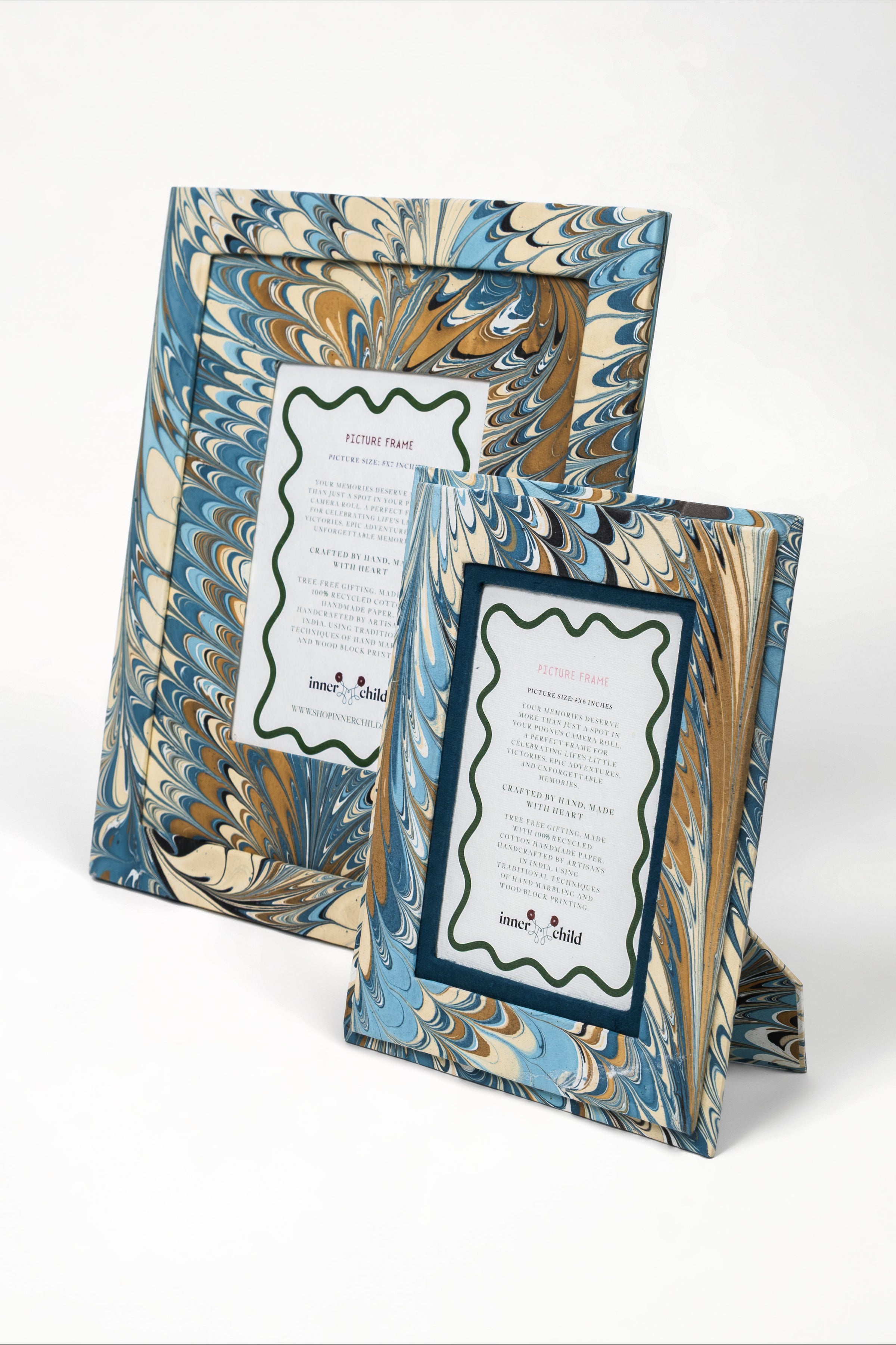 Hand-Marbled Large Wall Picture Frame in Flatiron Feathers, 5" x 7"