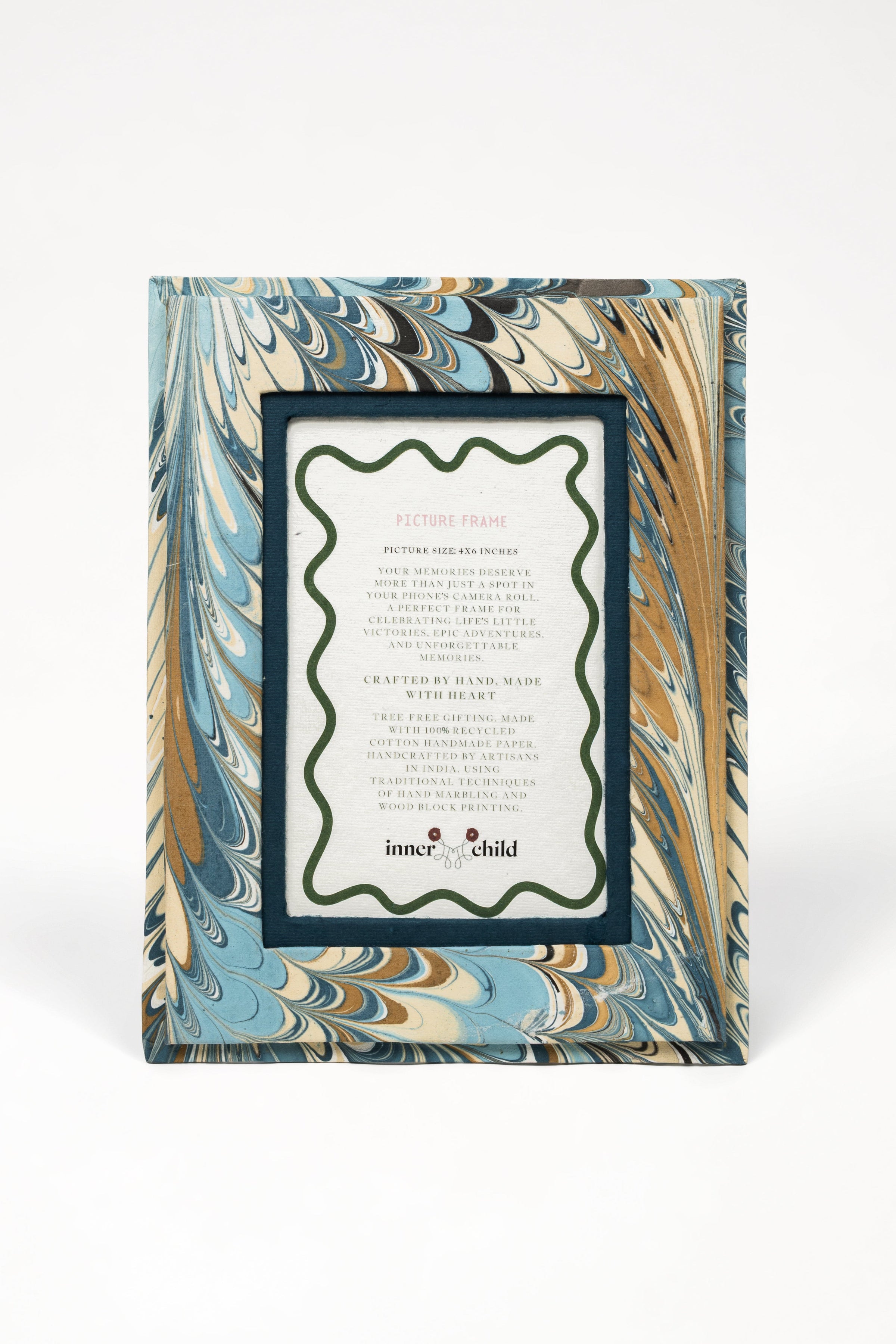 Hand-Marbled Picture Frame in Nila Feathers, 4" x 6"