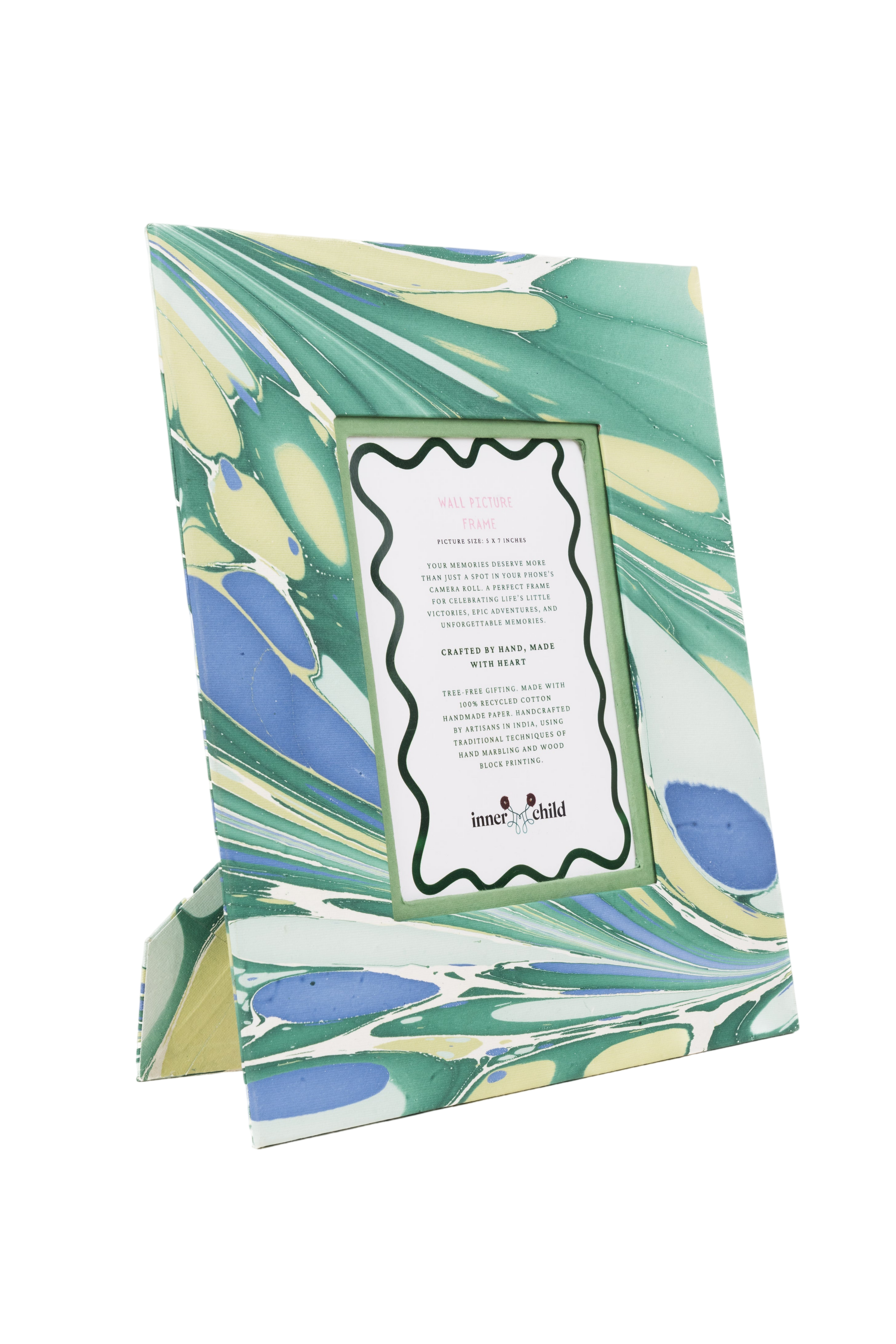 Hand-Marbled Large Wall Picture Frame in Green & Blue, 5x7