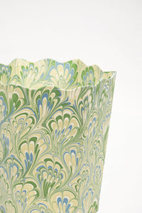 Hand-Marbled Scallop Waste Bin / Storage Bin in Seaglass Peacock