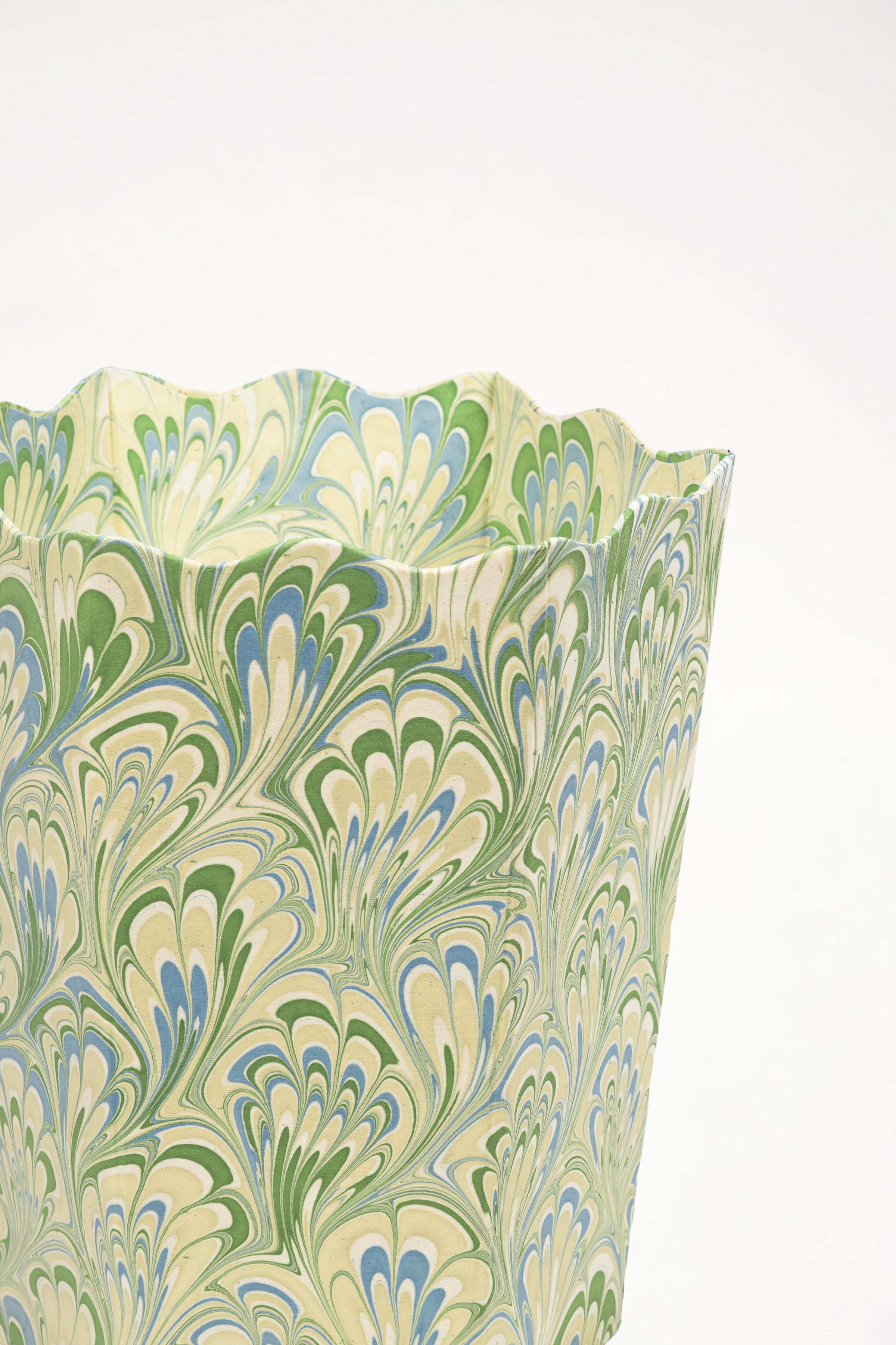 Hand-Marbled Scallop Waste Bin / Storage Bin in Seaglass Peacock