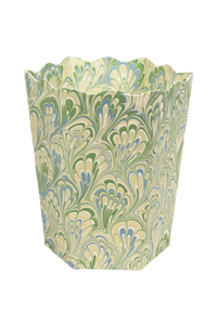 Hand-Marbled Scallop Waste Bin / Storage Bin in Seaglass Peacock