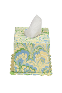Hand-Marbled Scallop Tissue Box Cover in Seaglass Peacock