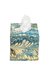 Hand-Marbled Tissue Box Cover in Nila Feathers