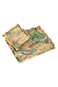 Nesting Scalloped Hand-Marbled Trays in Flatiron Feathers
