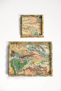 Nesting Scalloped Hand-Marbled Trays in Flatiron Feathers