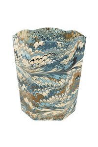 Hand-Marbled Scallop Waste Bin / Storage Bin in Nila Feathers