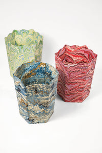 Hand-Marbled Scallop Waste Bin / Storage Bin in Florentine Pink