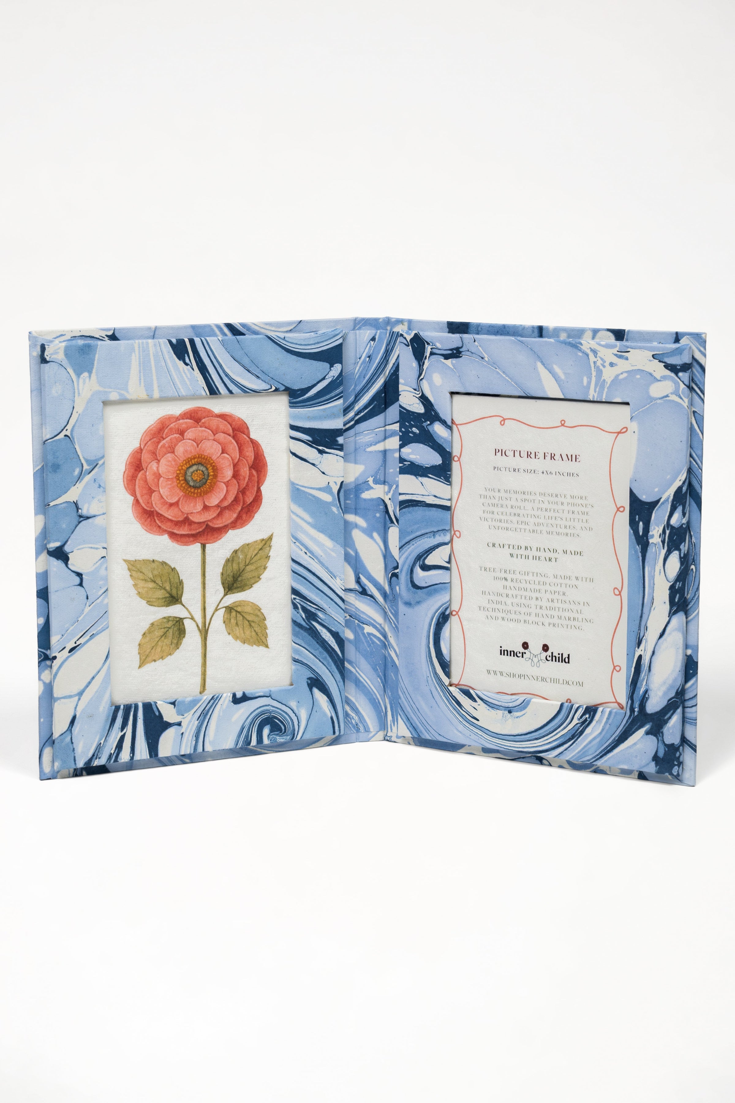 Hand-Marbled Picture Frame Folding Book, 4" x 6" in Ocean Wave