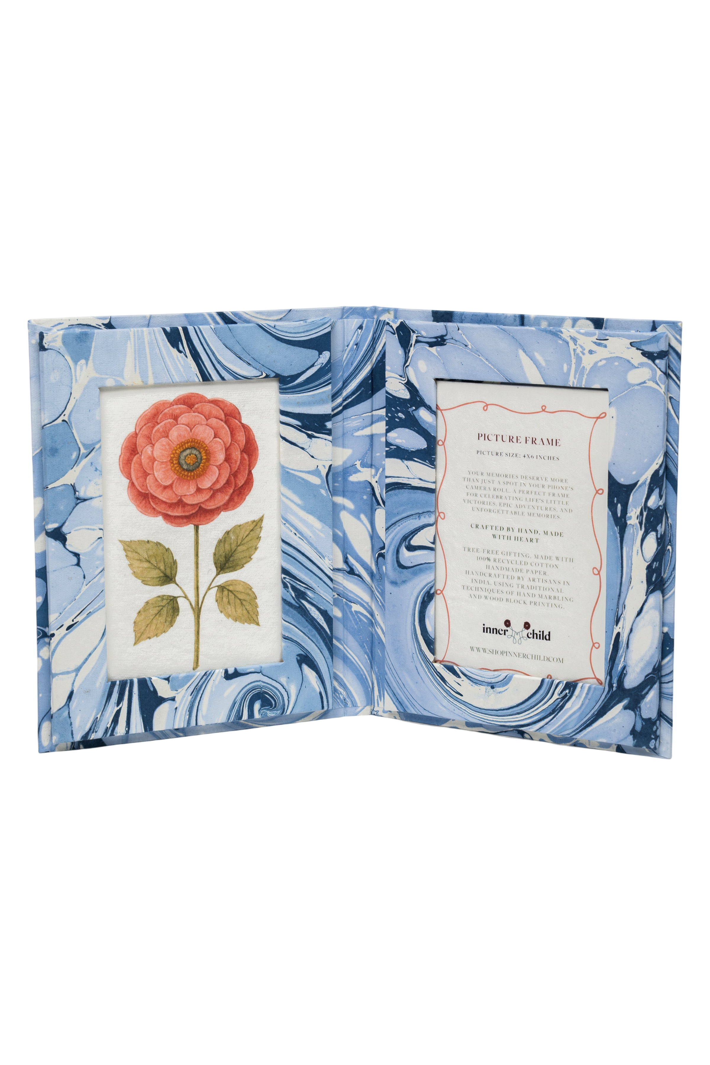 Hand-Marbled Picture Frame Folding Book, 4" x 6" in Ocean Wave