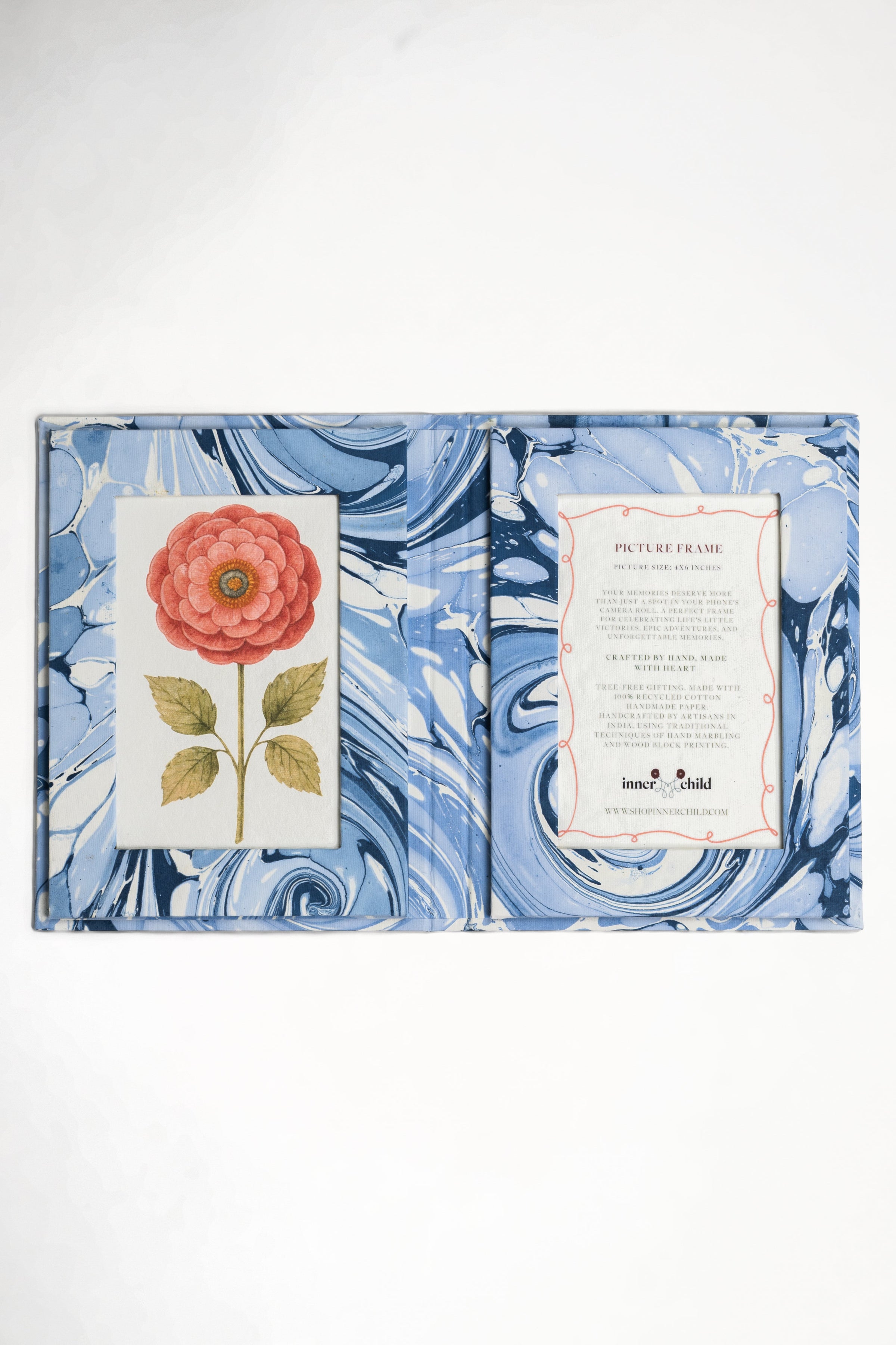 Hand-Marbled Picture Frame Folding Book, 4" x 6" in Ocean Wave