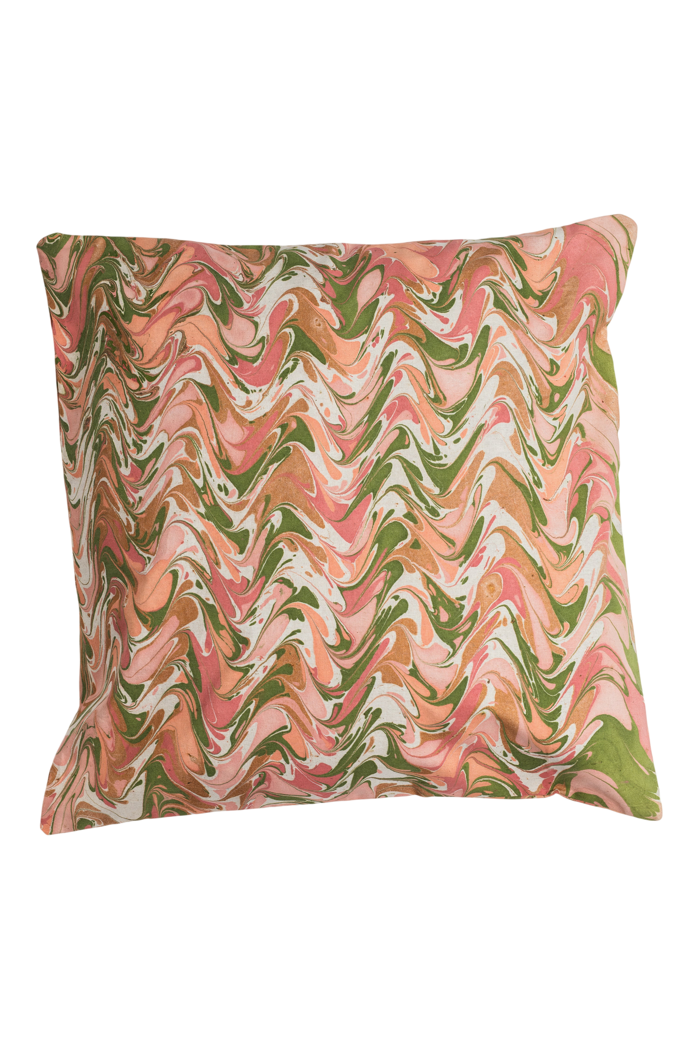 Peony Bloom Hand-Marbled Square Pillow, 20x20