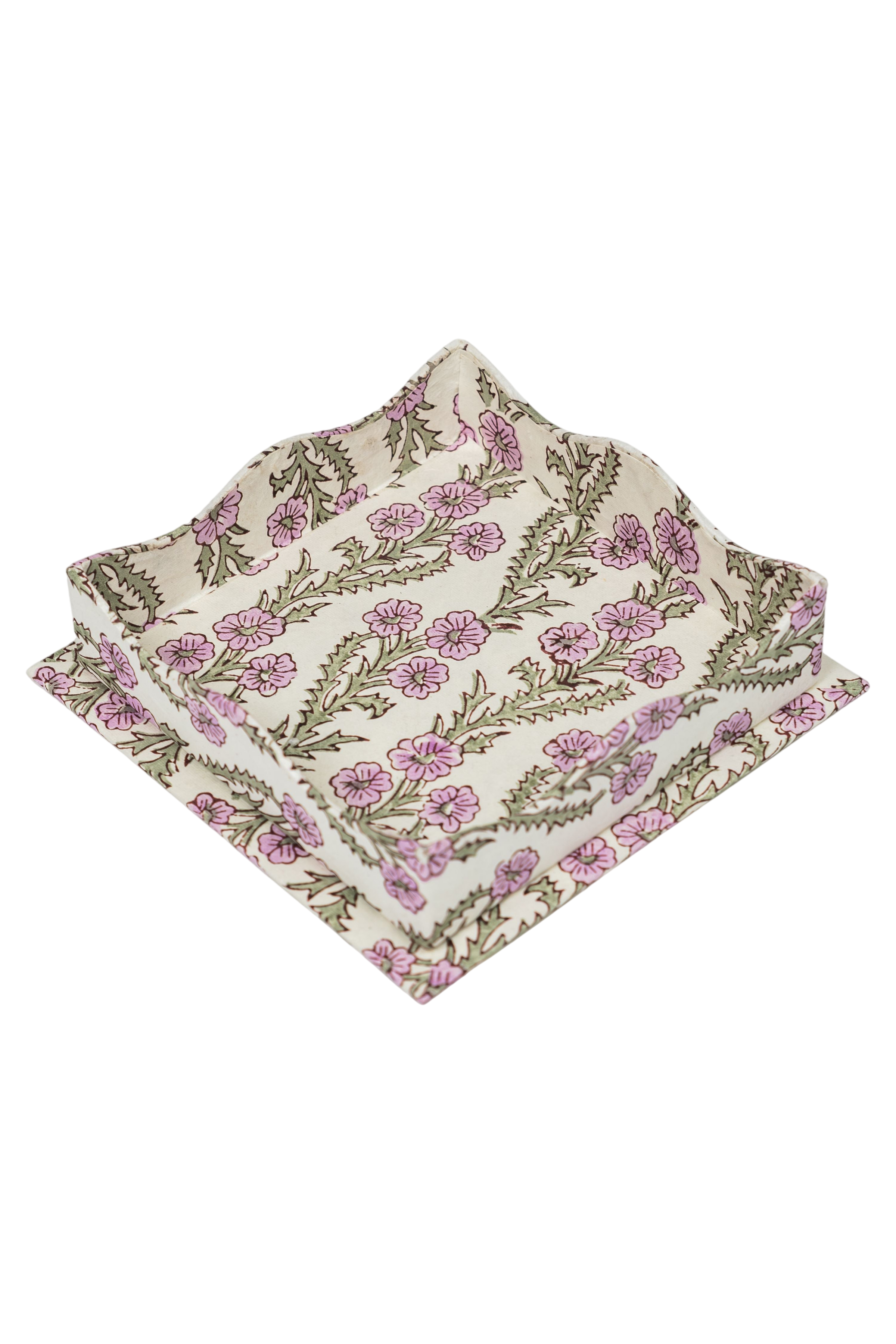 Nesting Scalloped Blockprint Trays in Purple Forget-Me-Not