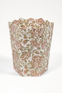 Blockprint Scallop Waste Bin / Storage Bin in Rose Garden