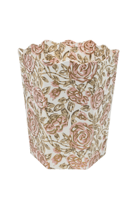 Blockprint Scallop Waste Bin / Storage Bin in Rose Garden
