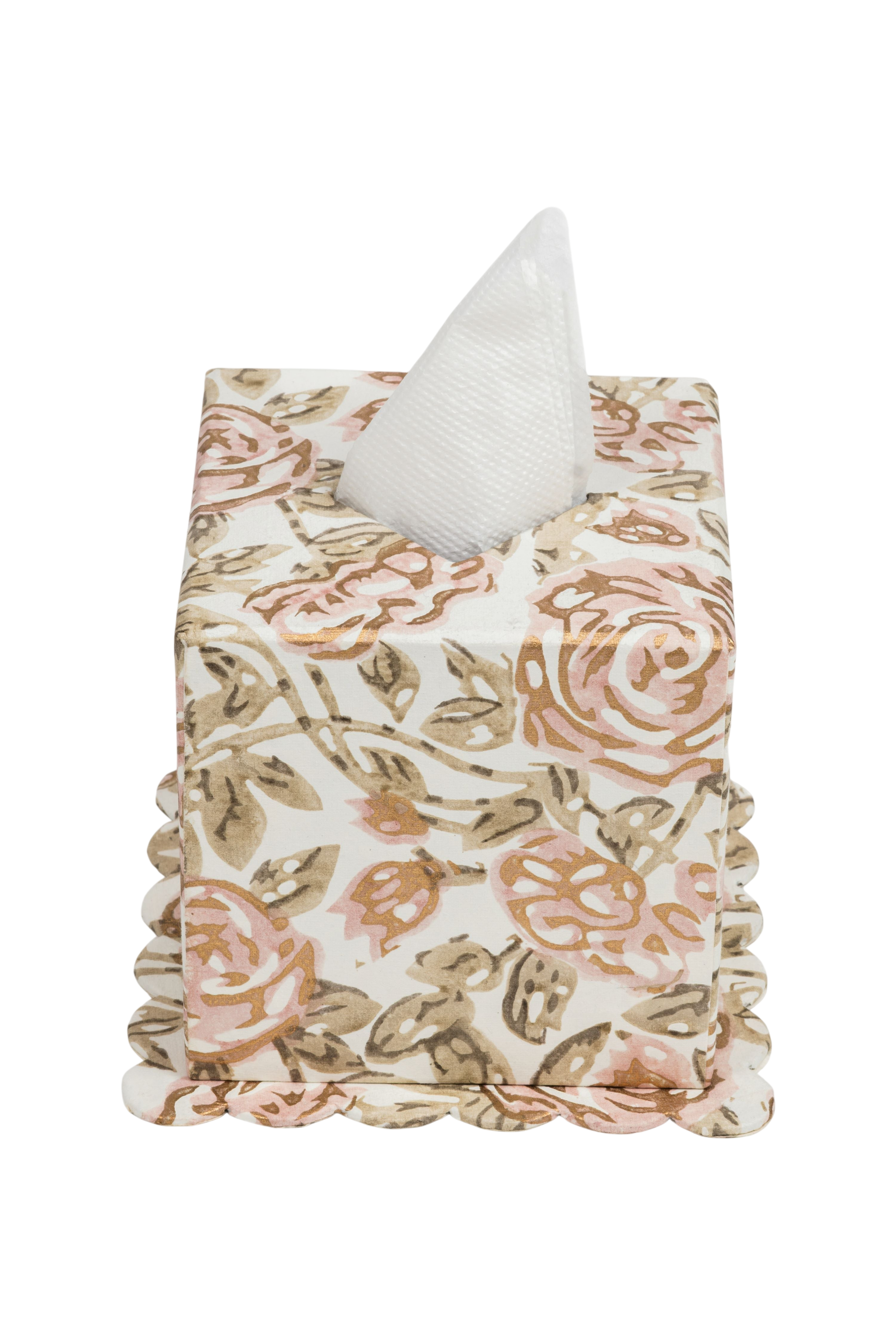 Blockprint Scallop Tissue Box Cover in Rose Garden