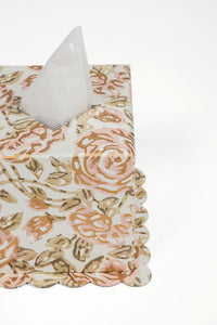 Blockprint Scallop Tissue Box Cover in Rose Garden