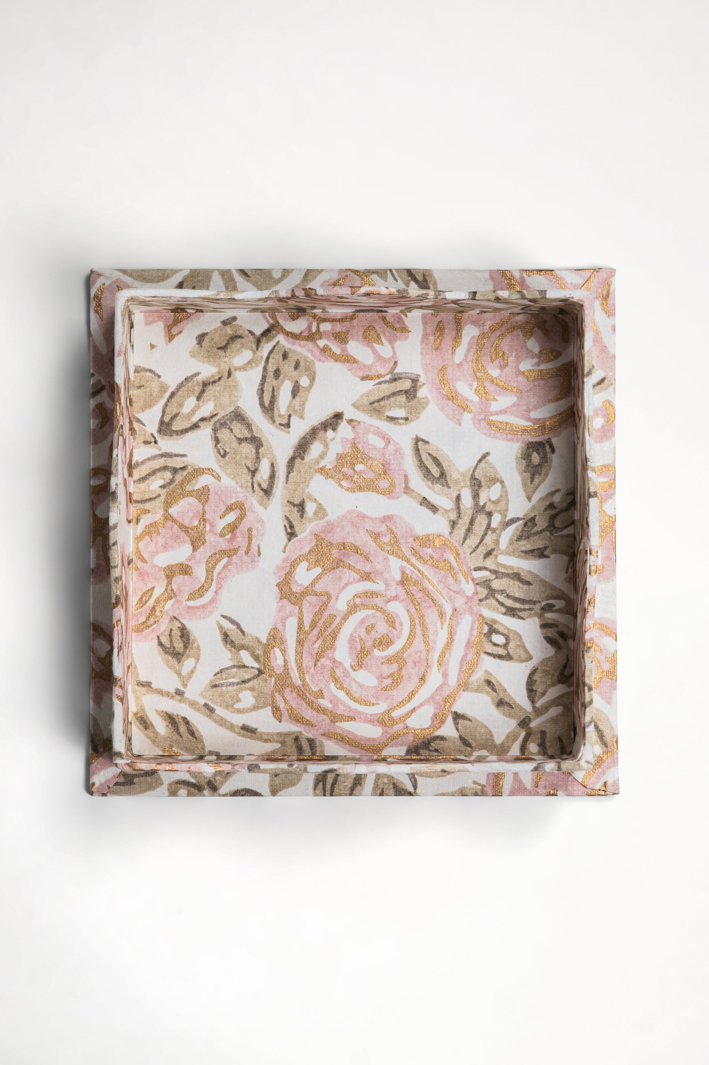 Nesting Scalloped Blockprint Trays in Rose Garden