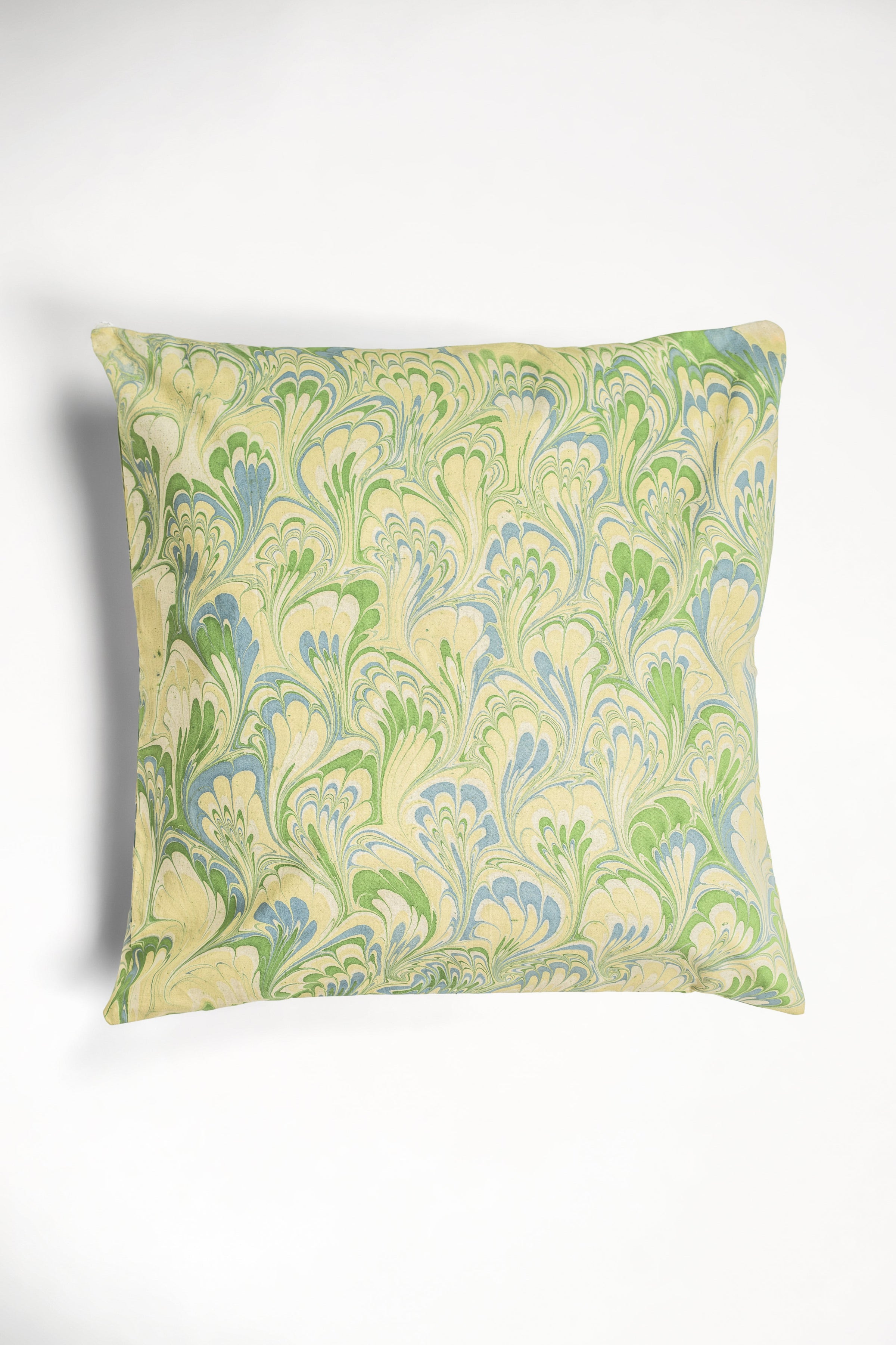 Seaglass Peacock Hand-Marbled Square Pillow, 18x18