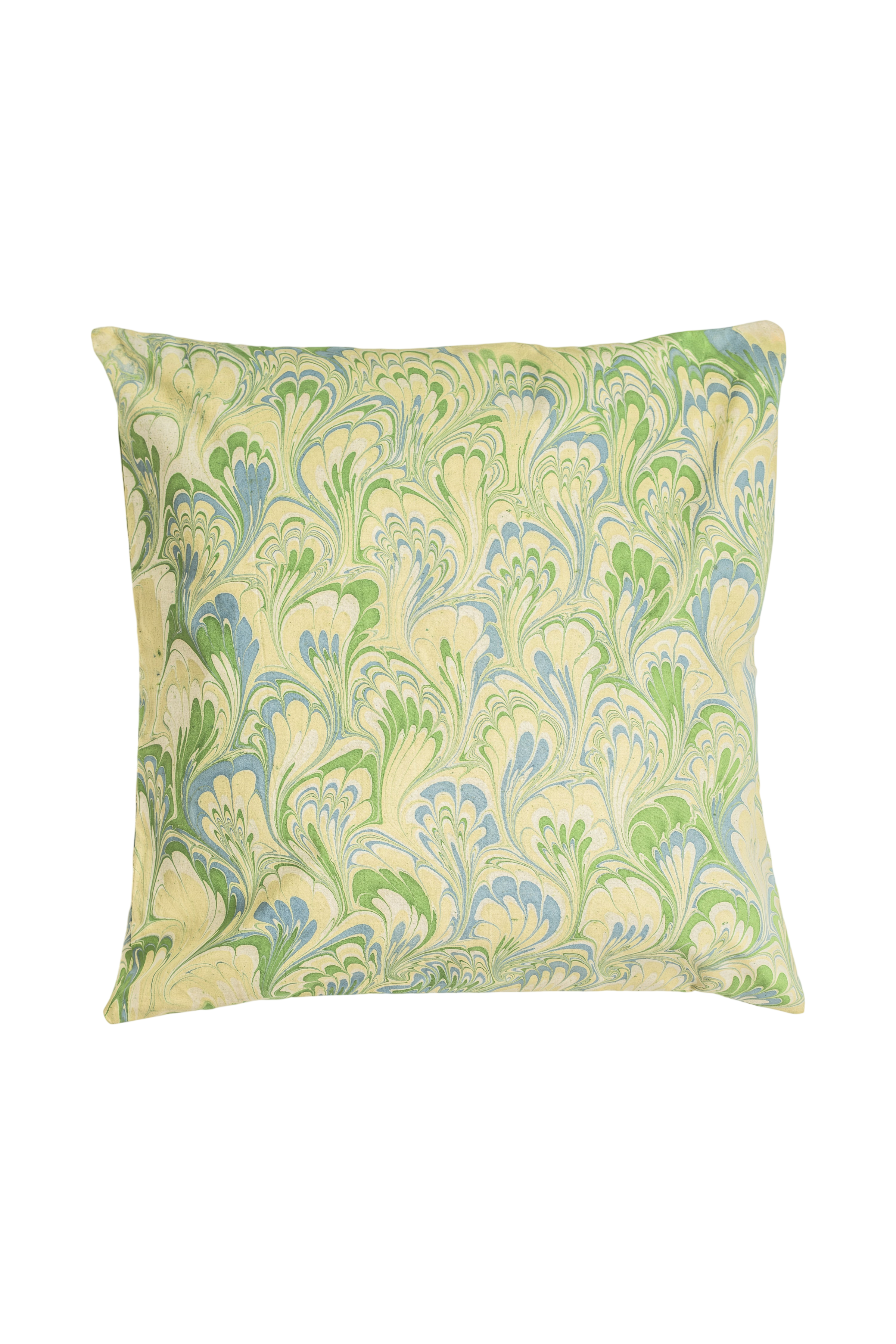 Seaglass Peacock Hand-Marbled Square Pillow, 18x18