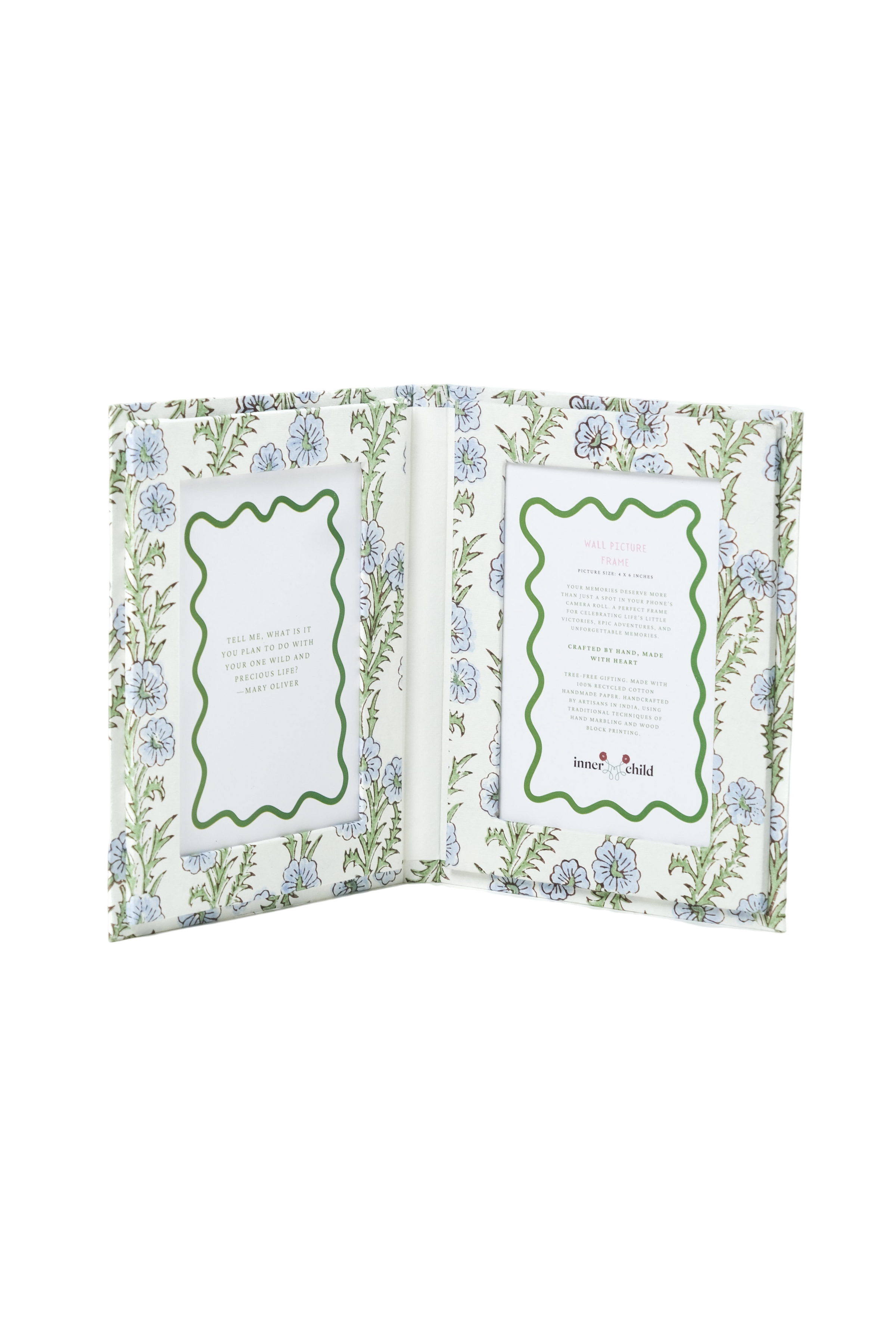 Blockprint Picture Frame Folding Book, 4x6 in Forget-Me-Not