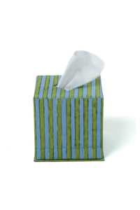 Blockprint Tissue Box Cover in Green and Blue Stripes
