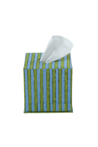Blockprint Tissue Box Cover in Green and Blue Stripes