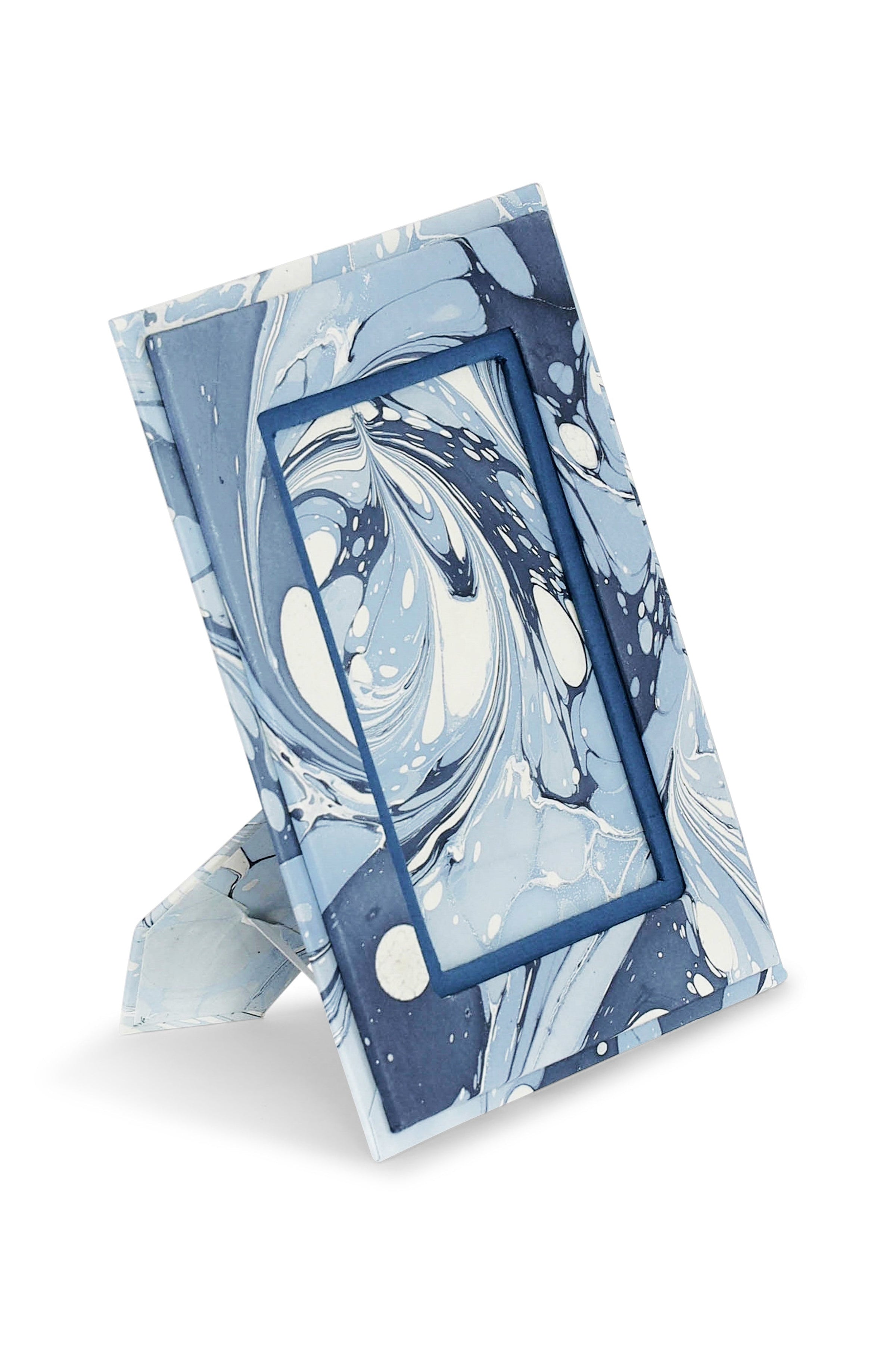 Hand-Marbled Picture Frame in Ocean Wave, 4" x 6"